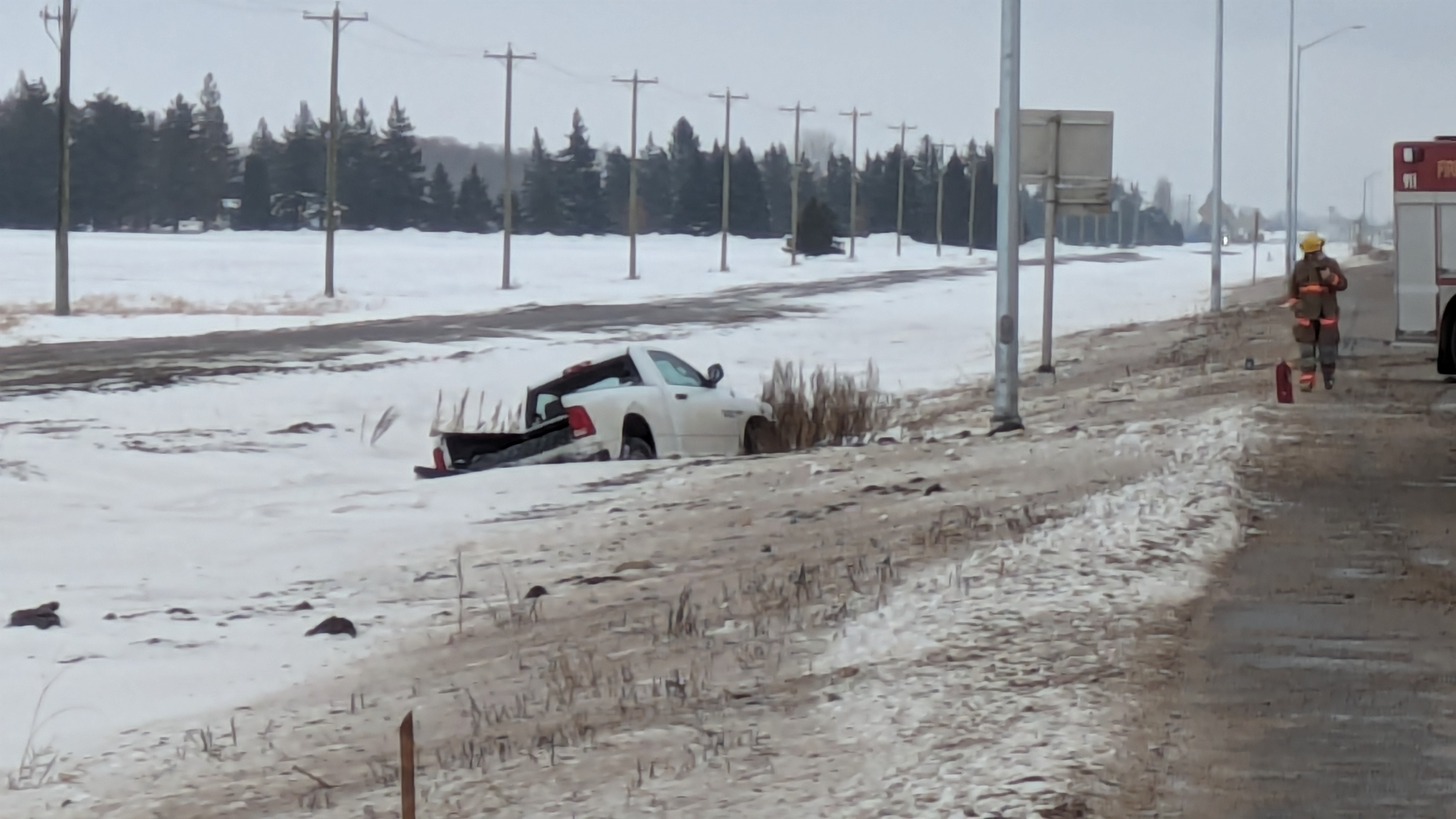 Accident involving semi and pickup just east of Portage Diversion on Hwy 1